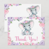 Carte postale éléphant rose violet Merci Roses Fil (Devant / Derrière)