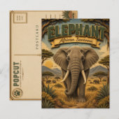 Carte Postale Éléphant Savane Africaine POPCUT (Devant / Derrière)