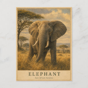 Carte Postale Éléphant Savane d'Afrique de l'Est VINTAGE