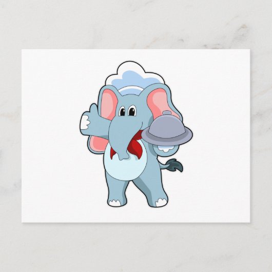 Carte Postale Éléphant serveur avec plateau (Devant)