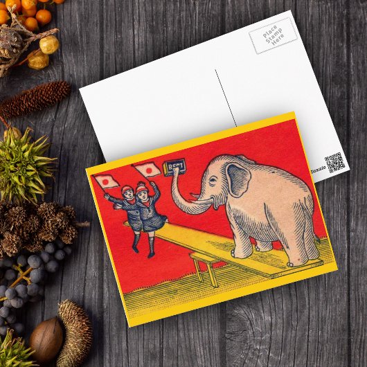 Carte Postale Eléphant sur la scie avec des enfants caméra