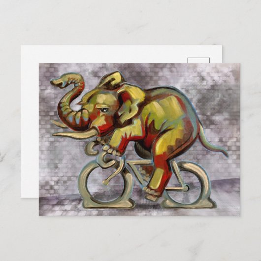 Carte Postale Elephant Sur Un Vélo (Devant / Derrière)