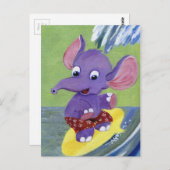 Carte Postale Eléphant surf (Devant / Derrière)