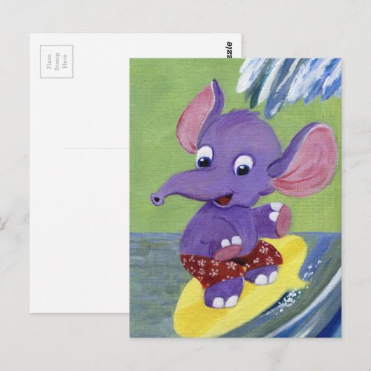 Carte Postale Eléphant surf (Devant / Derrière)