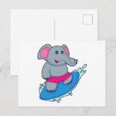 Carte Postale Éléphant surfeur avec planche de surf (Devant / Derrière)