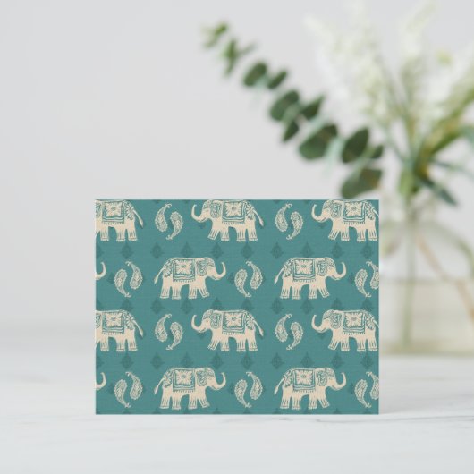 Carte Postale Elephant Teal Caravan Pattern (Debout devant)