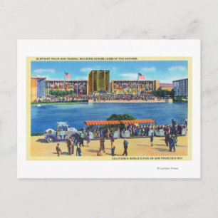 Carte Postale Elephant Train et Federal Bldg, CA Worlds Fair