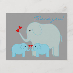 Carte postale Elephant Twins en Merci bleu