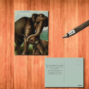 Carte Postale Éléphant vintage femelle avec son bébé