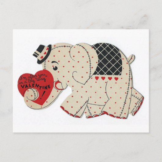Carte Postale Eléphant vintage Valentine (Devant)