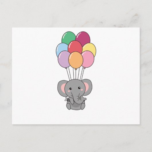 Carte Postale Elephant Vite Avec Des Ballons Colorés (Devant)
