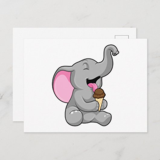 Carte Postale Elephant with chocolate gaufre ice cream (Devant / Derrière)