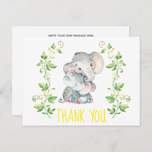 Carte Postale Elephant Zoo Animaux Baby shower Merci Note (Devant / Derrière)