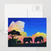 Carte Postale Eléphants À Dusk (Devant / Derrière)