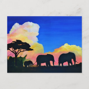 Carte Postale Eléphants À Dusk