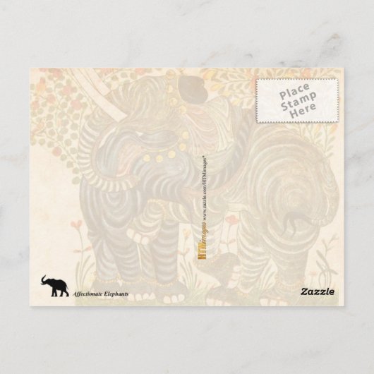 Carte Postale Eléphants affectueux, décorés (Dos)