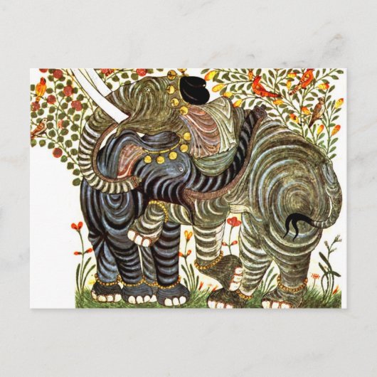 Carte Postale Eléphants affectueux, décorés (Devant)
