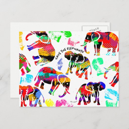 Carte postale Elephants Art (Devant / Derrière)