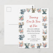 Carte Postale Eléphants & Boho Jungle Fleurs Anniversaire (Devant / Derrière)