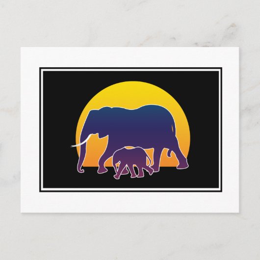 Carte Postale Eléphants couchés de soleil (Devant)
