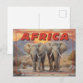 Carte Postale Éléphants d'Afrique Vintage - Faune Rétro (Devant / Derrière)