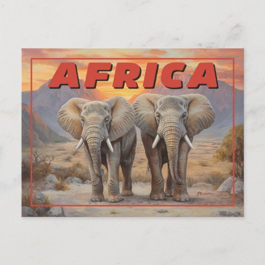 Carte Postale Éléphants d'Afrique Vintage - Faune Rétro (Devant)