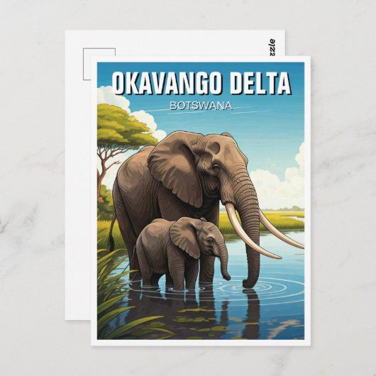 Carte Postale Eléphants dans le delta de l'Okavango Botswana (Devant / Derrière)