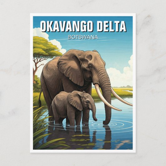 Carte Postale Eléphants dans le delta de l'Okavango Botswana (Devant)