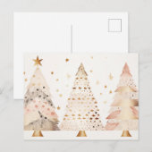 Carte Postale Éléphants de Noël dorés et roses (Devant / Derrière)