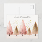 Carte Postale Éléphants de Noël dorés et roses (Devant / Derrière)