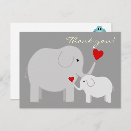 Carte Postale Eléphants en Merci gris (Devant / Derrière)