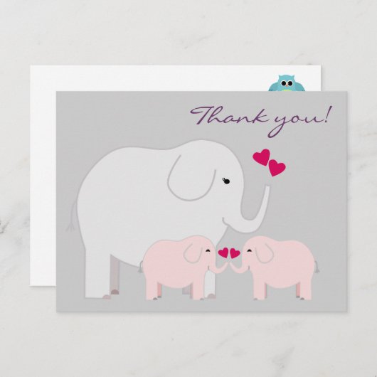 Carte postale Eléphants en Merci rose (Devant / Derrière)