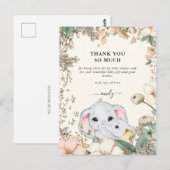 Carte Postale Eléphants Foliage Crème Baby shower Merci (Devant / Derrière)