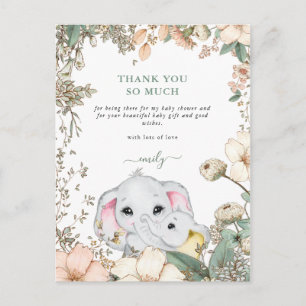 Carte Postale Eléphants Foliage Sage Baby shower vert Merci