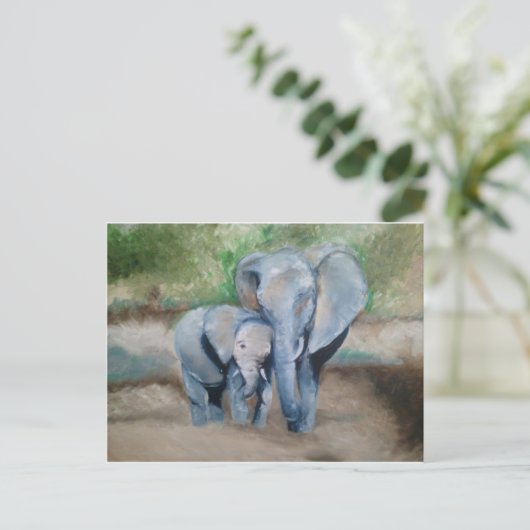 Carte Postale Eléphants - Mère et bébé (Debout devant)