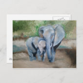 Carte Postale Eléphants - Mère et bébé (Devant / Derrière)