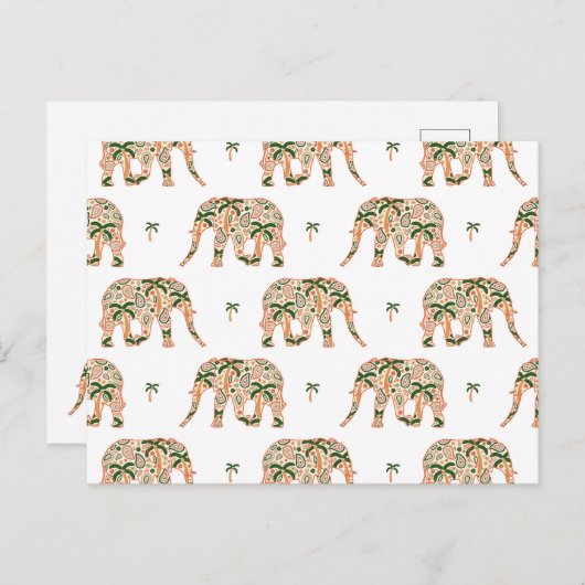 Carte Postale Eléphants ornés de Paisley Floral (Devant / Derrière)