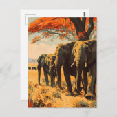 Carte Postale Eléphants vintages (Devant / Derrière)