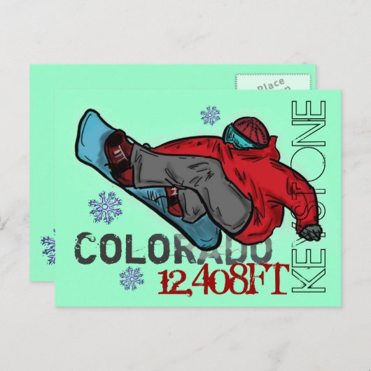 Carte postale élévation de snowboard Keystone Colo (Devant / Derrière)