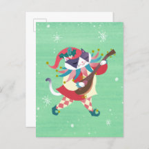 Carte postale Elf Chat de Noël