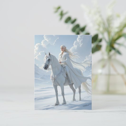 Carte Postale Elf Queen Riding a Majestic White Horse (Debout devant)