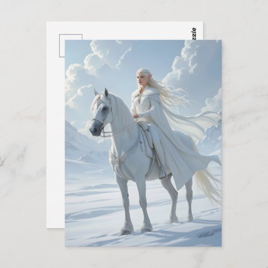 Carte Postale Elf Queen Riding a Majestic White Horse (Devant / Derrière)