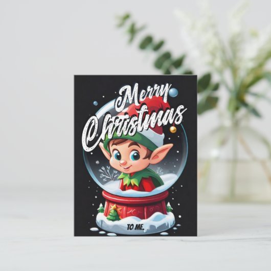 Carte Postale Elf Snowglobe Joyeux Noël à moi Salutation (Debout devant)