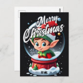 Carte Postale Elf Snowglobe Joyeux Noël à moi Salutation (Devant / Derrière)