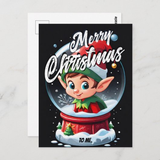 Carte Postale Elf Snowglobe Joyeux Noël à moi Salutation (Devant / Derrière)