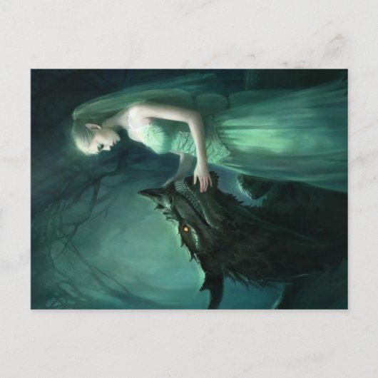 Carte postale Elf vert et Dragon | Art Imaginaire (Devant)