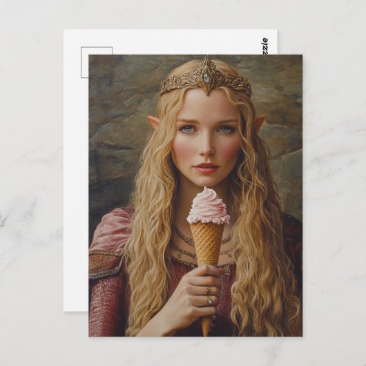 Carte Postale Elfe Avec un cône de glace (Devant / Derrière)