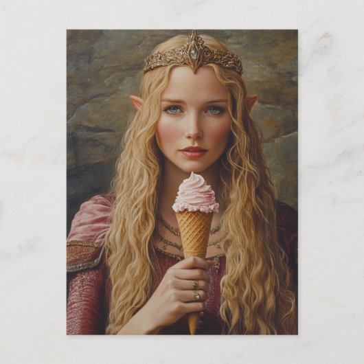 Carte Postale Elfe Avec un cône de glace (Devant)