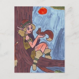Carte Postale Elfe En Bois Avec Écureuil