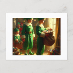 Carte Postale Elfes avec cadeaux,